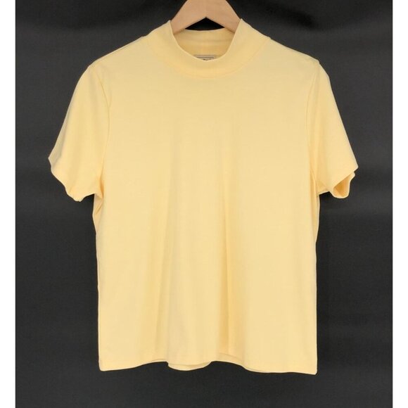 L.L.Bean Butter Yellow Supima Cotton T-Shirt Womens XL Mock Neck Peru Pastel - Picture 1 of 7
